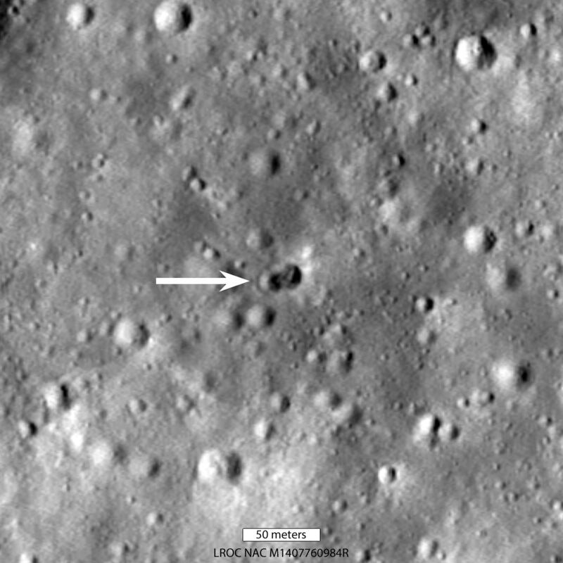 The rocket collision on the Moon on March 4, 2022, created two enormous craters, measuring a combined 50 metres in diameter. Photo: Nasa