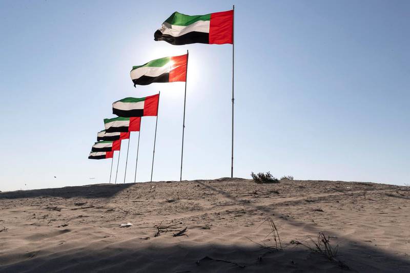 SHARJAH, UNITED ARAB EMIRATES. 03 NOVEMBER 2019. The UAE Flag flies proudly in the winter sunlight. (Photo: Antonie Robertson/The National) Journalist: STANDALONE. Section: The National.