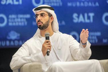Omar Al Olama, Minister of State for Artificial Intelligence, speaks at the Salt conference in Abu Dhabi in December. Antonie Robertson / The National