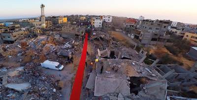 The 60 metre-long red carpet for the Gaza film festival was rolled out through a destroyed suburb of the city in 2015. Gaza Red Carpet Film Festival. 