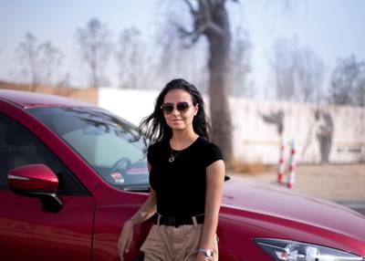 DUBAI, UNITED ARAB EMIRATES - JULY 23 2019. Zeina Saleh by her friend’s car.  Photo: Reem Mohammed / The National