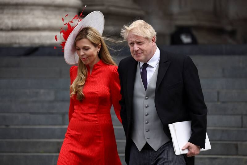 Boris Johnson and his wife Carrie Johnson attend the National Service of Thanksgiving to celebrate the Platinum Jubilee of Queen Elizabeth at St Paul's Cathedral in June 2022. Getty Images