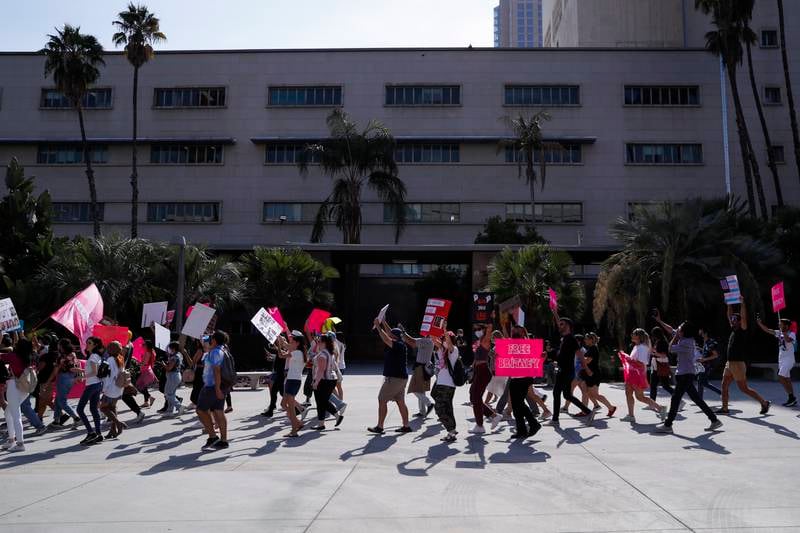 Britney supporters march outside the Stanley Mosk Courthouse in Los Angeles. EPA