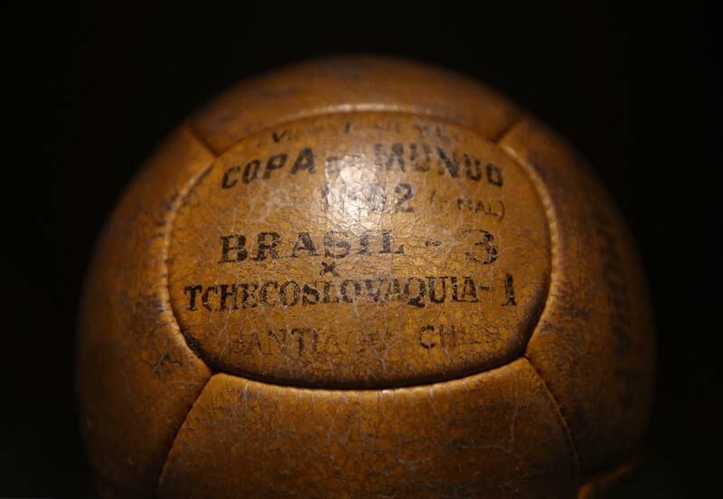 Match ball from Brazil's 1962 World Cup victory over Czechoslovakia at the Museum of Football in Sao Paulo, Brazil. Getty