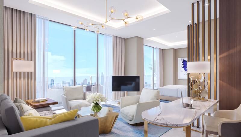 Living areas in the royal sky view suite 