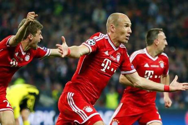 Bayern Munich's Arjen Robben, centre, celebrates his goal against Borussia Dortmund during their Champions League final victory at Wembley Stadium on Saturday night. Darren Staples / Reuters
