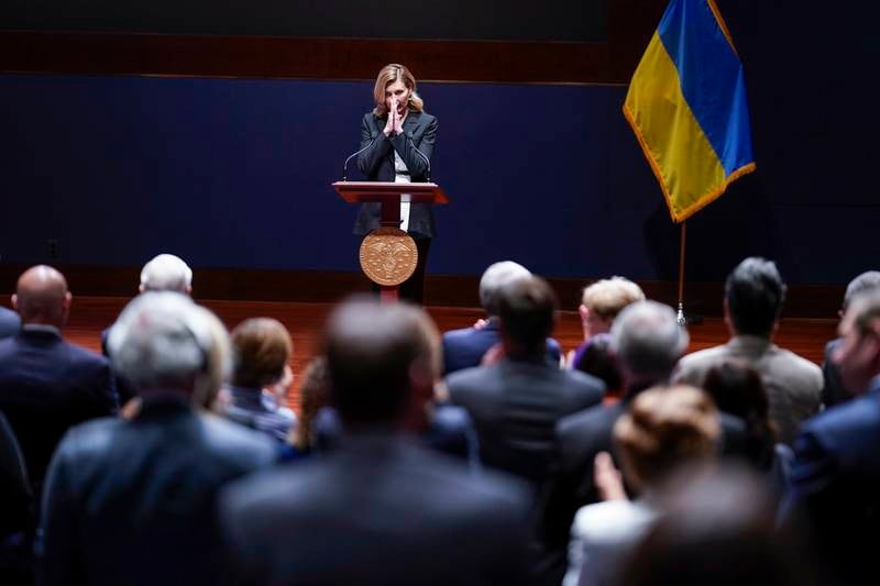 First lady of Ukraine Olena Zelenska gives an address to members of the United States Congress, on Capitol Hill in Washington. EPA