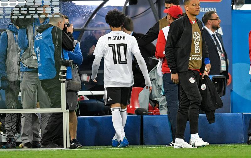 Egypt's Mohamed Salah leaves the pitch without going to his fans, disappointed after losing the group A match between Russia and Egypt. Martin Meissner / AP Photo