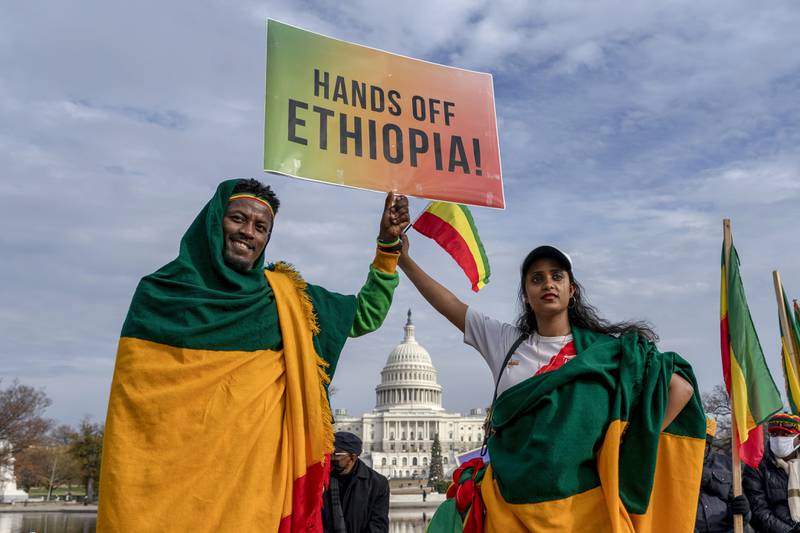 Supporters of Ethiopian Prime Minister Abiy Ahmed take part in a Washington protest against US policy in the country last month. AP