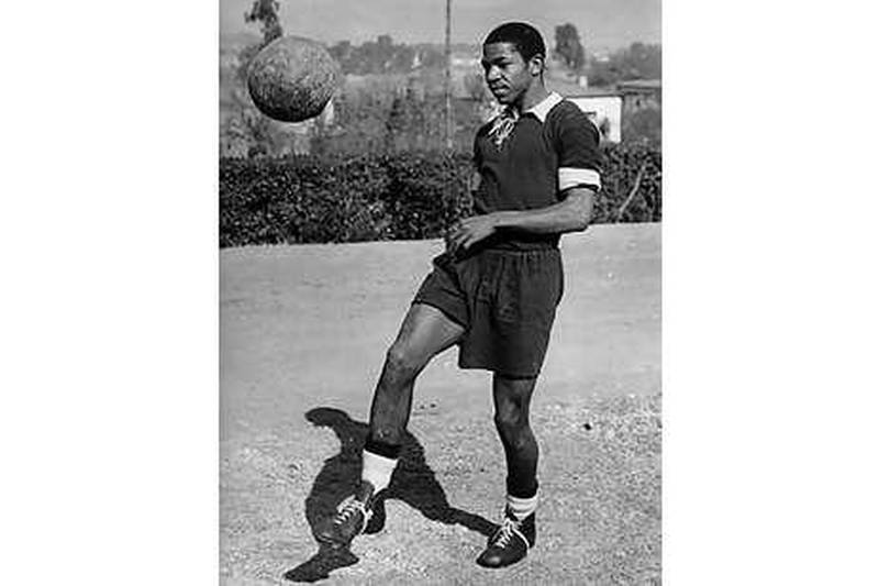 Steve Mokone, the South African winger who signed for Coventry in 1955, is pictured in training in 1956.