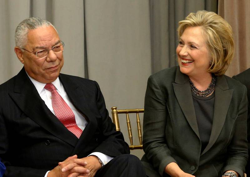 Powell and Hillary Clinton at a ceremony in Washington in September 2014. Reuters
