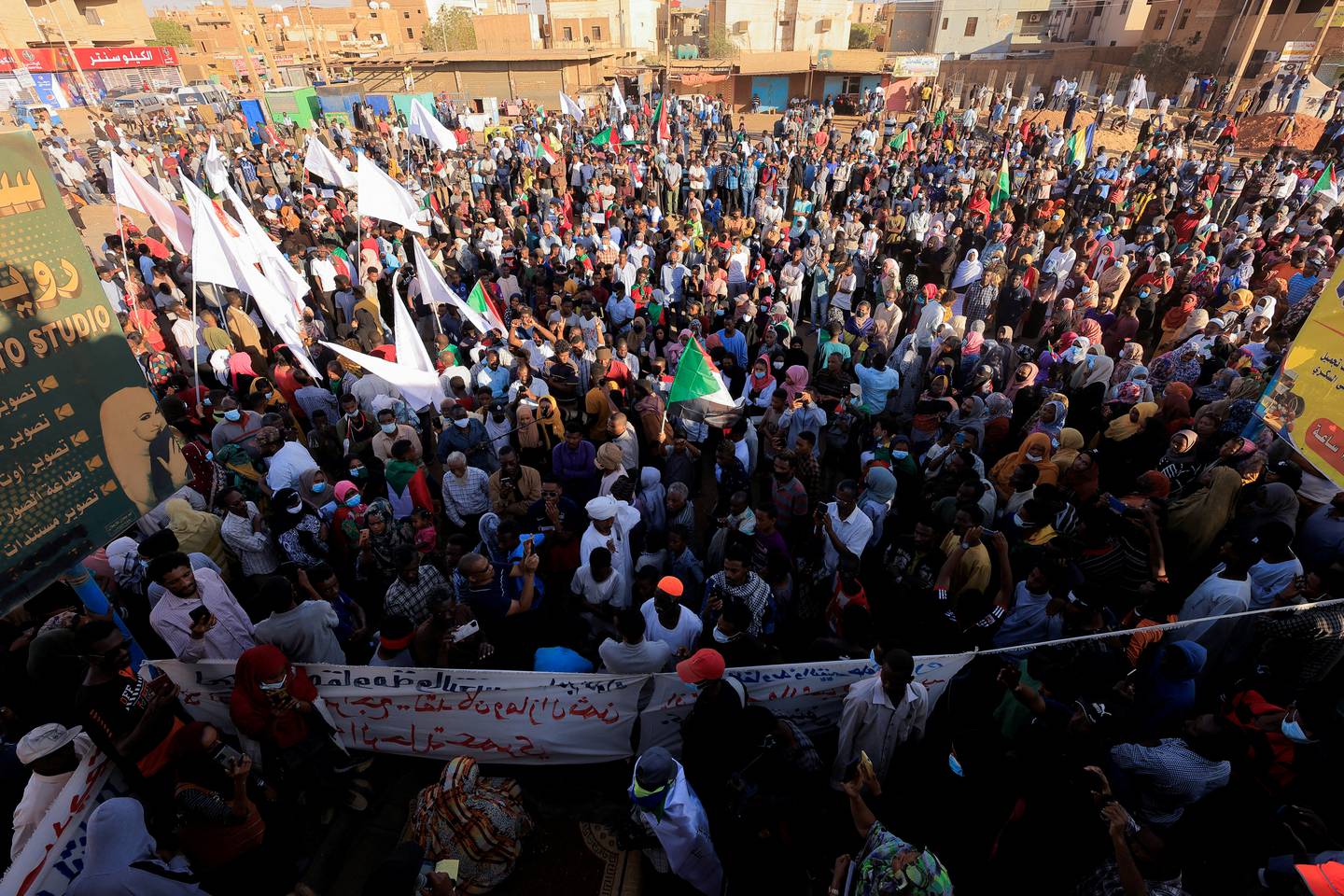 People attend a protest against military rule in Khartoum, Sudan. Reuters