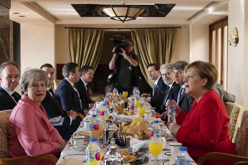 German Chancellor Angela Merkel and British Prime Minster Theresa May hold bilateral talks.  Getty