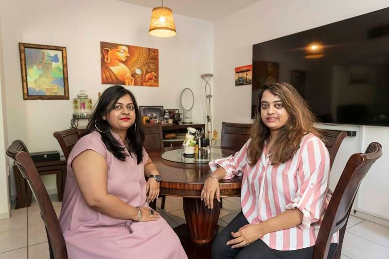 Aakriti Thakur with her sister Prakrit at their home in Jumeirah 1. All photos: Antonie Robertson / The National



