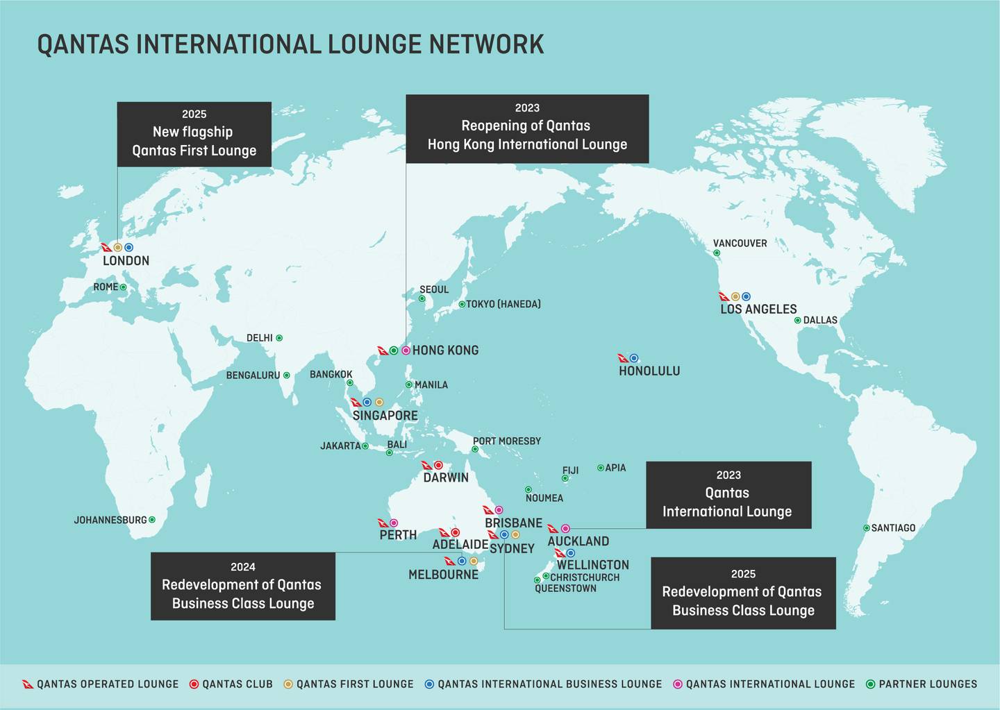 Qantas hat ein Upgrade des Lounge-Netzwerks im Wert von 100 Millionen US-Dollar mit Entwicklungen in London, Hongkong und Australien angekündigt.  Foto: Qantas