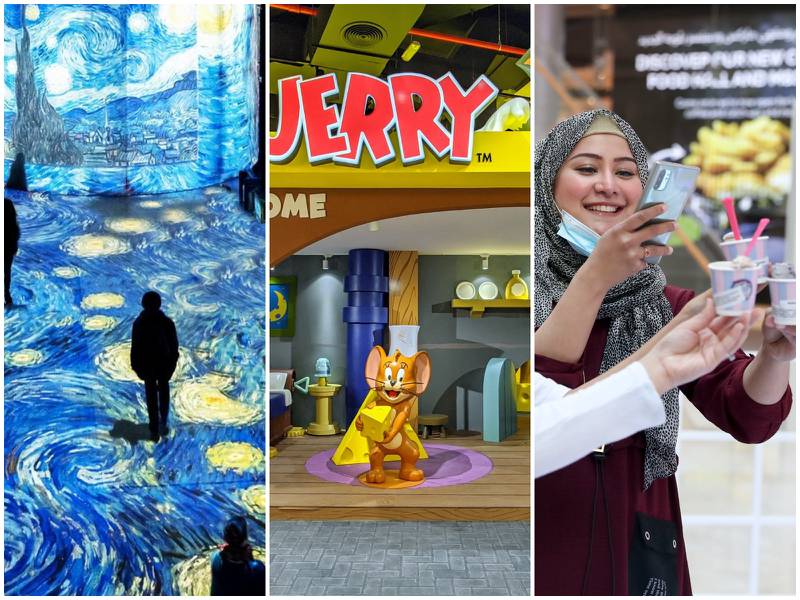 From left to right: check out Infinity des Lumieres, the Tom and Jerry Cheese Town Experience or try wacky ice cream flavours this Eid Al Adha holidays.