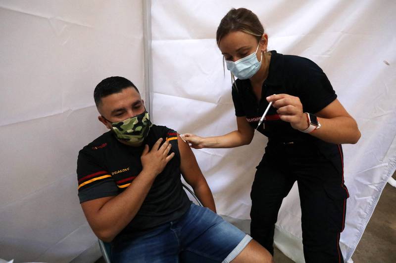 A man receives a dose of a Covid-19 vaccine in Perpignan, southern France.