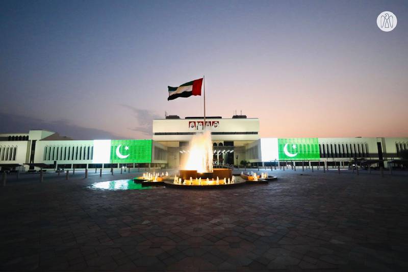 Prominent buildings in Abu Dhabi displayed Pakistan's flag on Saturday night.