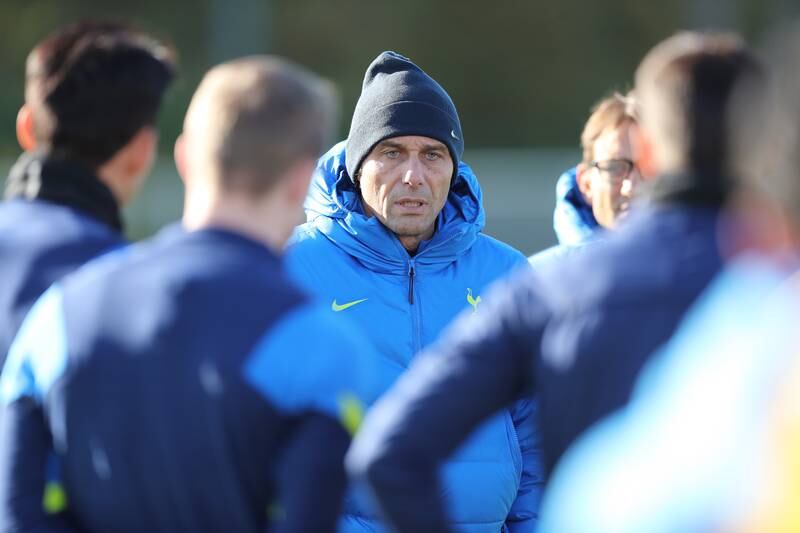 Antonio Conte, coach of Tottenham, during the training session in Enfield, England. All photos: Getty Images