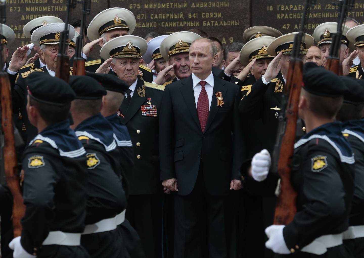 Vladimir Putin marked Victory Day in Sevastopol, Crimea, in 2014 after Russia annexed the peninsula. AP 