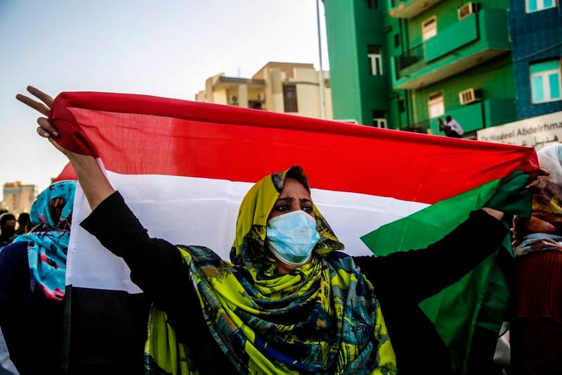Protesters demonstrate in Khartoum over a deal reached between Sudan’s generals and Prime Minister Abdalla Hamdok. EPA
