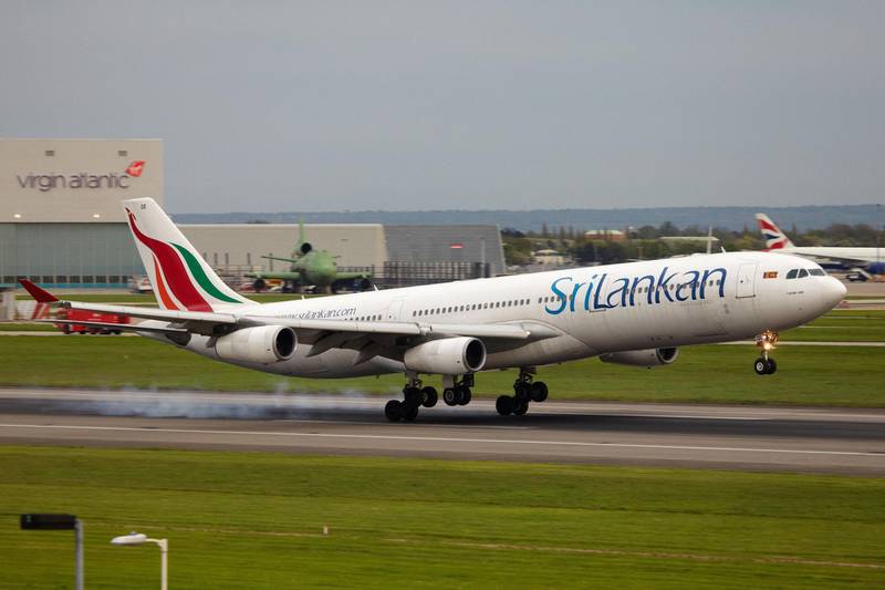 DJ82M2 SriLankan Airlines Airbus A340, the National Airline of Sri Lanka landing at London Heathrow Airport