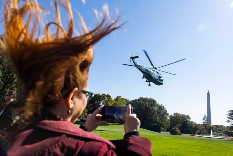US President Joe Biden departs the White House in Washington in Marine One for a student debt event in Delaware. EPA