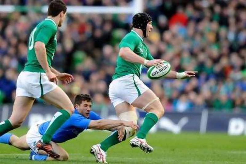 Ireland's Rory Best cannot be tackled as Italy fell at Aviva Stadium on Saturday in their Six Nations match.