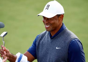 PACIFIC PALISADES, CALIFORNIA - FEBRUARY 14: Tiger Woods of the United States on the putting green prior to The Genesis Invitational at Riviera Country Club on February 14, 2023 in Pacific Palisades, California.    Ronald Martinez / Getty Images / AFP (Photo by RONALD MARTINEZ  /  GETTY IMAGES NORTH AMERICA  /  Getty Images via AFP)
