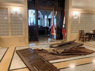 The damage at Lebanon's PM Hassan Diab's office following the blast.