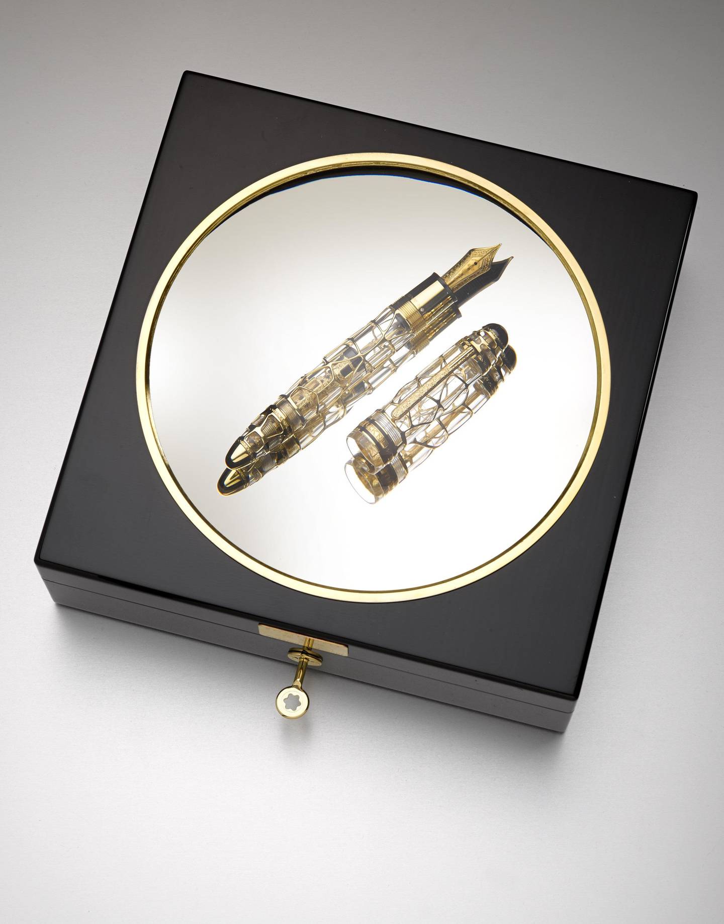 Montblanc's 75th Anniversary 18K Gold Skeleton fountain pen. Courtesy Bonhams