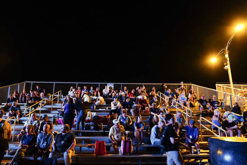 Spectators at the Kennedy Space Centre hours before the scheduled Nasa Moon rocket launch.