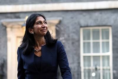 Ms Braverman outside No 10 Downing Street in October 2022 after being appointed Britain's home secretary by Mr Sunak. Reuters
