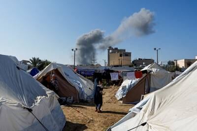 A tent camp shelters displaced Palestinians in Khan Younis in the southern Gaza Strip. Reuters