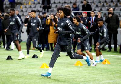 Manchester United's Tahith Chong during training at the Astana Arena. Reuters