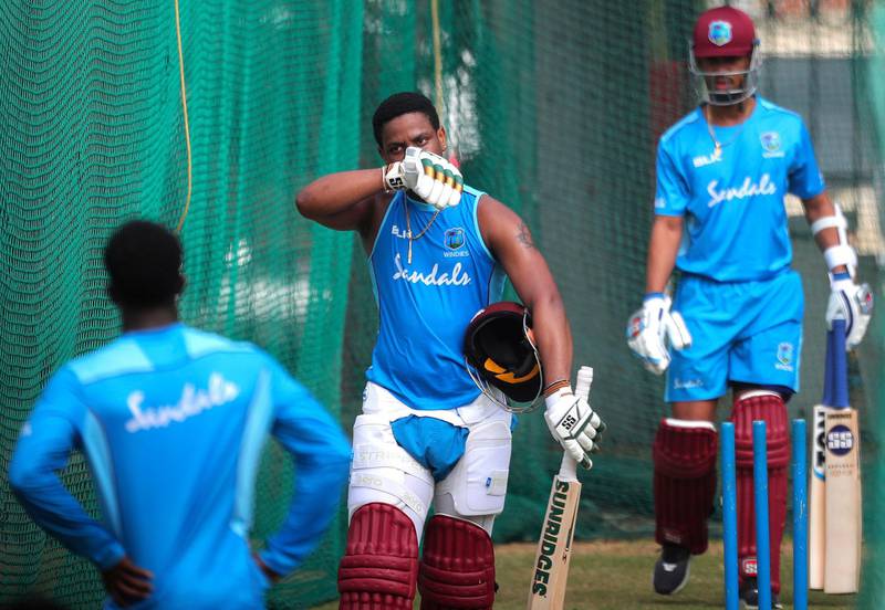 West Indies' Shimron Hetmyer trains for the first of three T20s against India in Hyderabad. AP