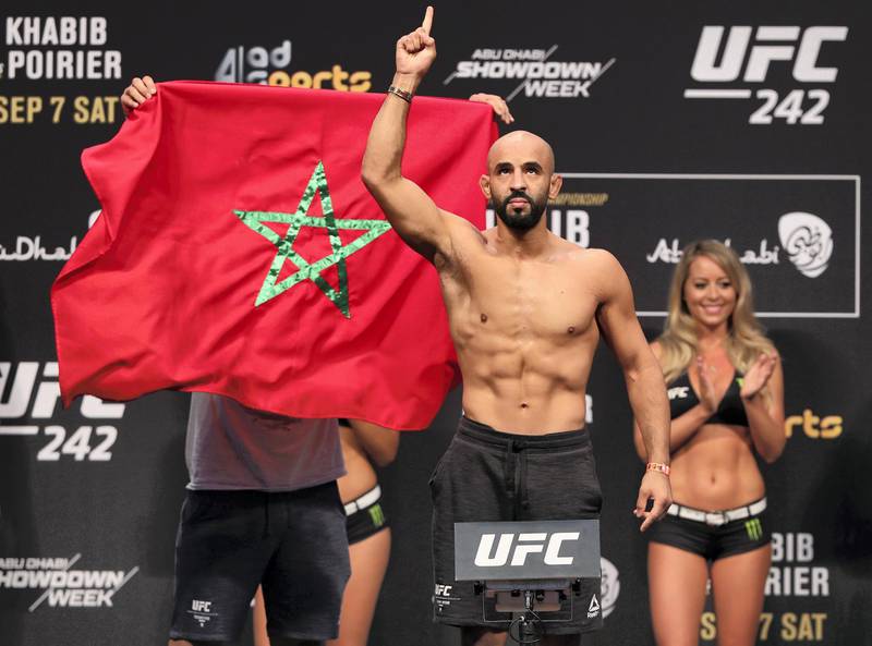 Abu Dhabi, United Arab Emirates - September 06, 2019: Ottman Azaitar weights in before his fight with Teemu Packalen at UFC 242. Friday the 6th of September 2019. Yes Island, Abu Dhabi. Chris Whiteoak / The National
