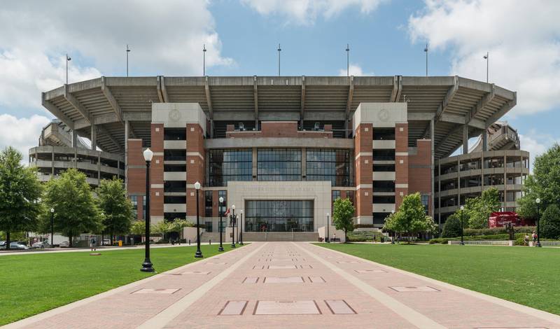 9. The Bryant–Denny Stadium, at the University of Alabama in Tuscaloosa, USA, can seat 101,821. Wikimediacommons