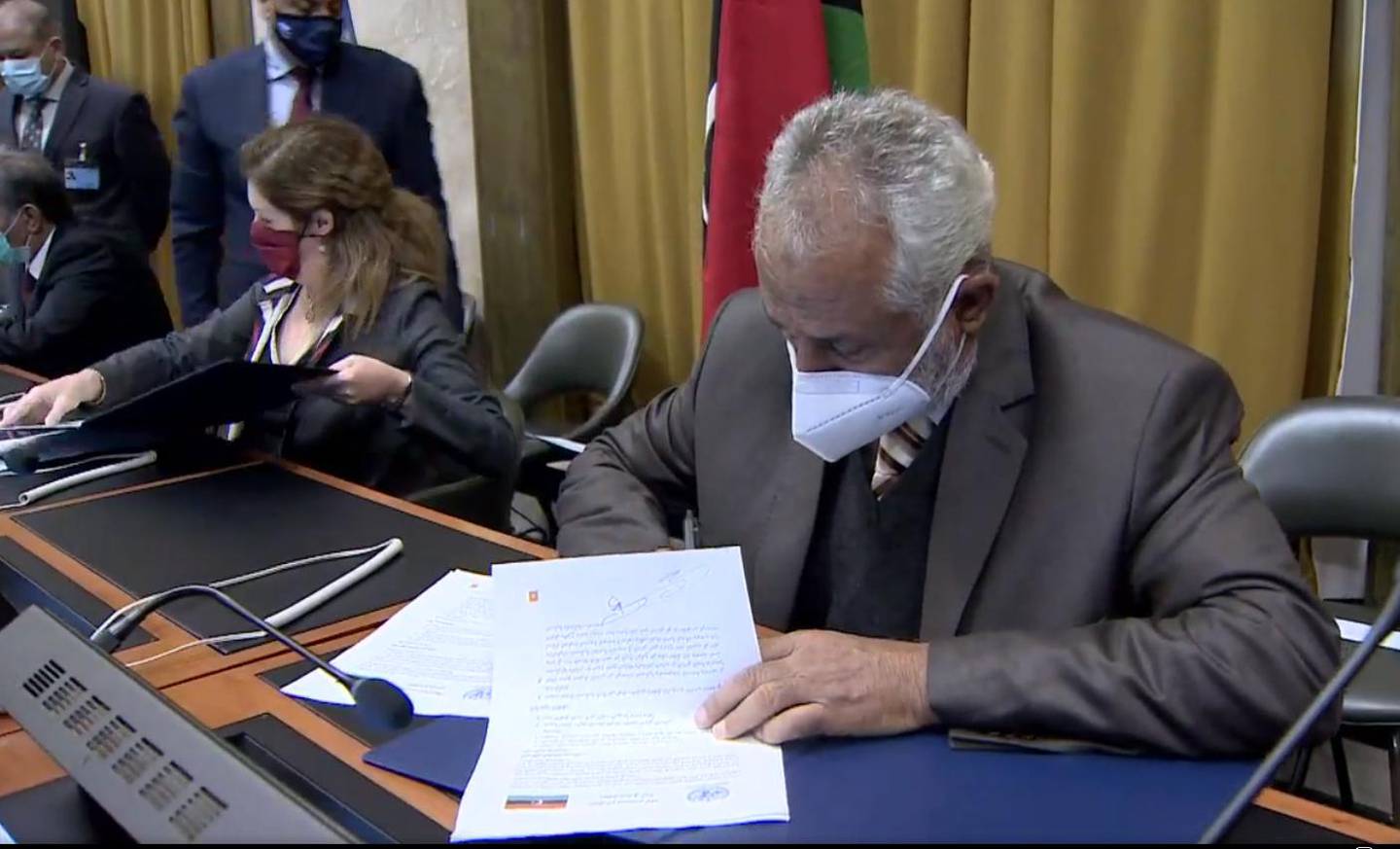 Libya's warring sides sign a 'permanent ceasefire' agreement in Geneva. Facebook screengrab via UNSMIL