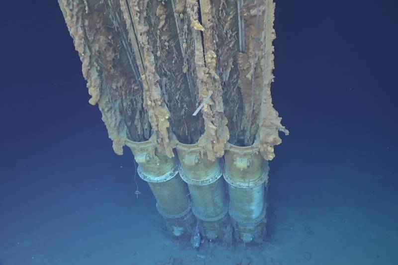 Torpedo tubes on the wreck of the destroyer ‘USS Samuel B Roberts’. It sank in October 1944 off Samar Island during the Pacific War after engagements with an Imperial Japanese Navy flotilla during the Battle of Leyte Gulf.