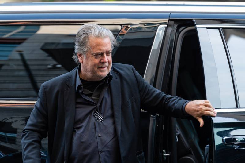 Steve Bannon, former presidential adviser to Donald Trump, arrives at a federal court in Washington for a verdict hearing. Bloomberg