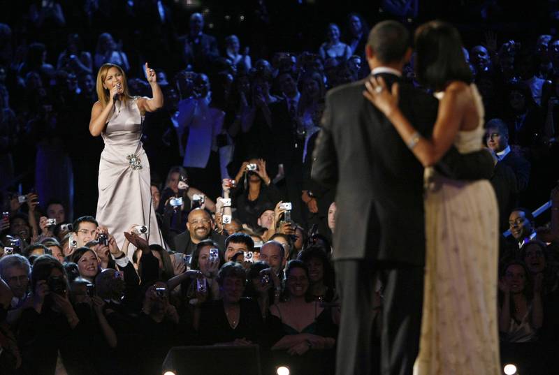 Beyonce sings to President Barack Obama and first lady Michelle during their first dance of the evening at the Neighborhood Inaugural Ball in Washington, January 20, 2009. Reuters