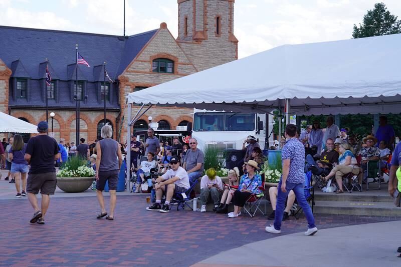 People gather in the Cheyenne city centre for a concert.