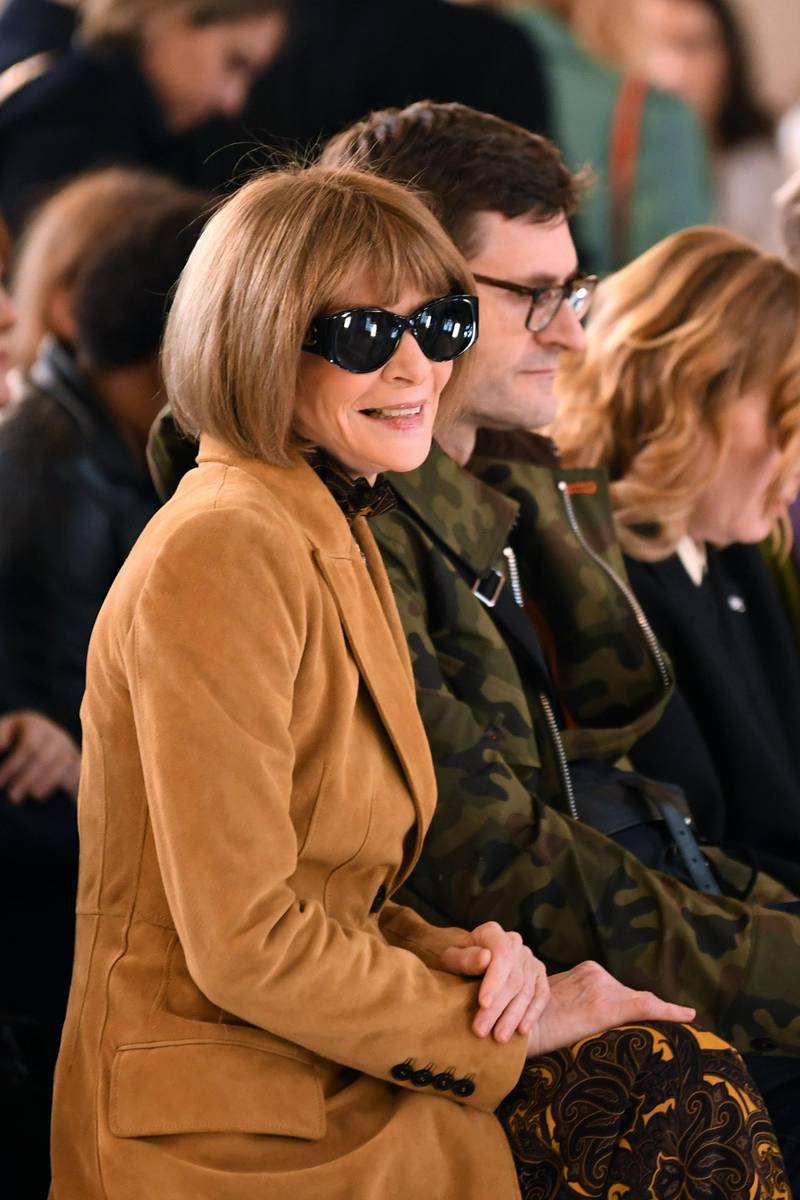 'Vogue' editor Anna Wintour takes her seat in the front row for Victoria Beckham's autumn / winter 2020 show at London Fashion Week on February 16, 2020. AFP