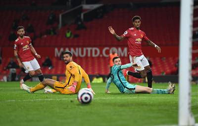 Manchester United's Marcus Rashford scores his team's second goal. EPA