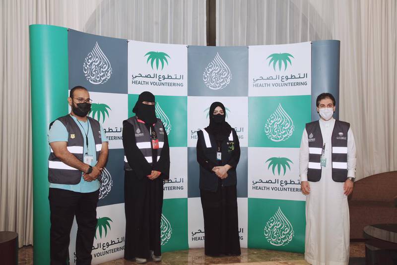 From left, Adel Al Banagali, Fatma Assisi, Mahasen Shiub and Dr Marwan Alsafadi are among 100 medical volunteers assisting with Hajj this year.