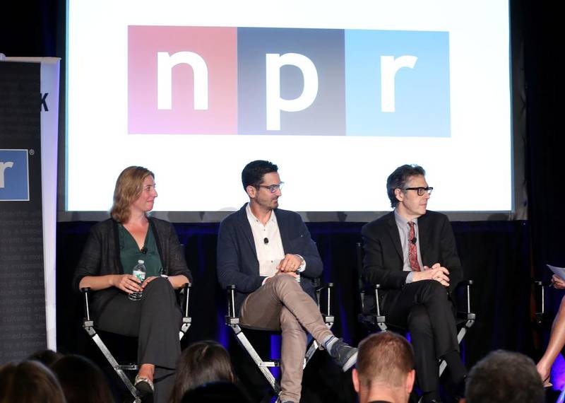 From left: senior correspondent for Marketplace Molly Wood, editorial director TED Radio Hour Guy Raz, and creator of This American Life Ira Glass discuss podcasts during Advertising Week in September 2015. Paul Zimmerman / Getty Images for AWXII