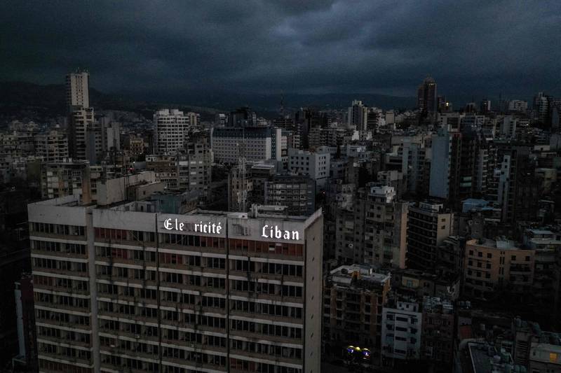 Beirut in darkness during power outage. AFP
