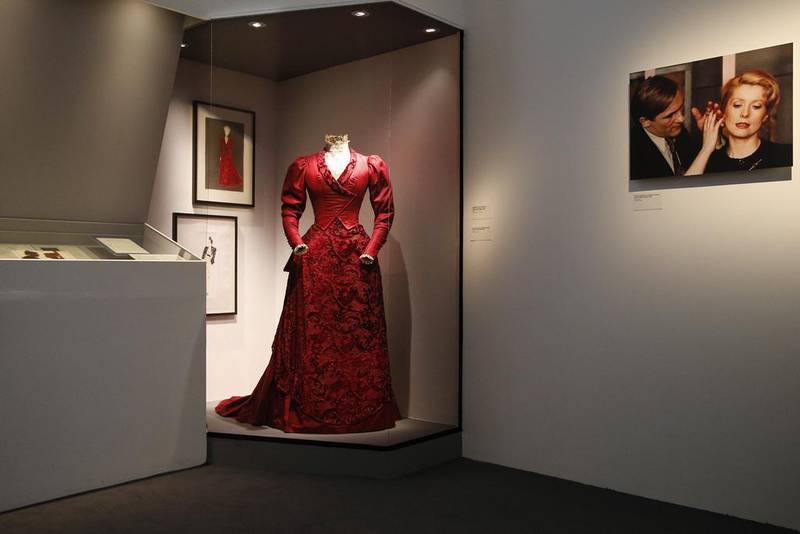 A dress worn by French actress Catherine Deneuve in the movie Le Dernier Metro is on display during the exhibition. EPA