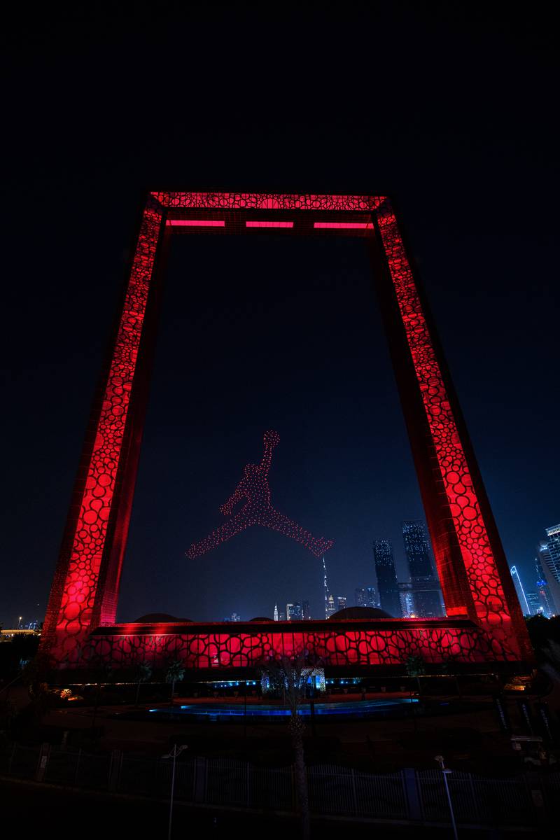 To celebrate the launch, the Frame in Dubai was lit up with a drone image of the 'Jumpman' logo made famous by Michael Jordan.